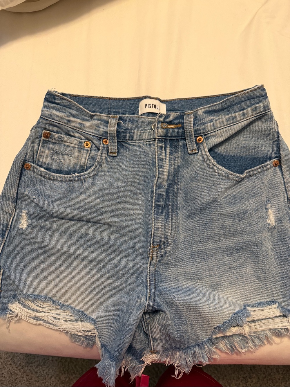 Pistola Light Blue Distressed High-Rise Boyfriend Denim Shorts